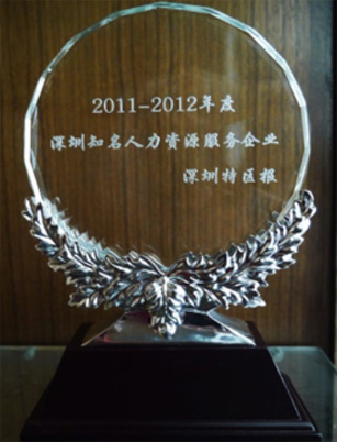 尚賢達獵頭公司被評為<br>“2011-2012深圳知名人力資源服務(wù)企業(yè)”